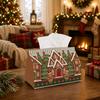 1pc Whimsical Holiday Festive Tissue Box - Xmas Napkin Dispenser, Available Made of Durable Polyester, Decorated with Gingerbread House Village, Suita