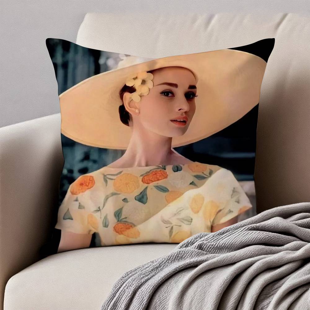 B=Beauty A-Audrey H-Hepburn Pillow Case Anti-dustmite Pillowcase Invisible Zipper Silky Short Plush Sofa Cushion Cover