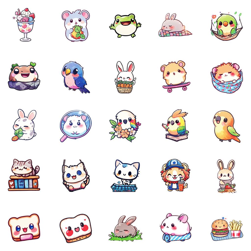 50 New Minimalist Small Animal Graffiti Decorative Stickers Cat Lion Hamster No Repetition Decorative Stickers