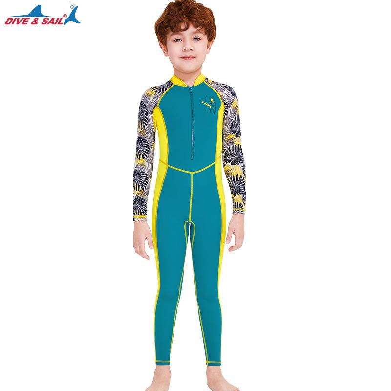 

Новый детский купальник для мальчиков, солнцезащитный слитный водолазный костюм с длинными рукавами, детский быстросохнущий костюм-медуза среднего и большого размера L синий