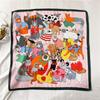 Lightweight Printed Small Square Scarf for Women, Cute Cat Floral Neck Warmer Windproof Bandana Hair Band Silk Scarf for Women