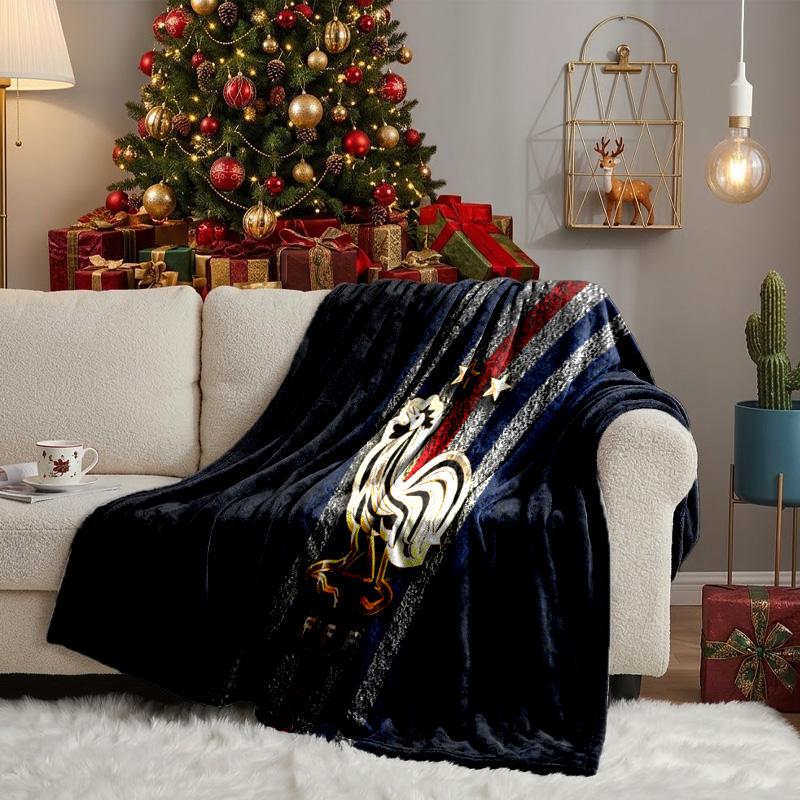 France Football Emblem Throws Blanket Flannel Blankets Plush for Couch Bed Gifts for Men Women Travel picnic blanket Christmas fan gifts