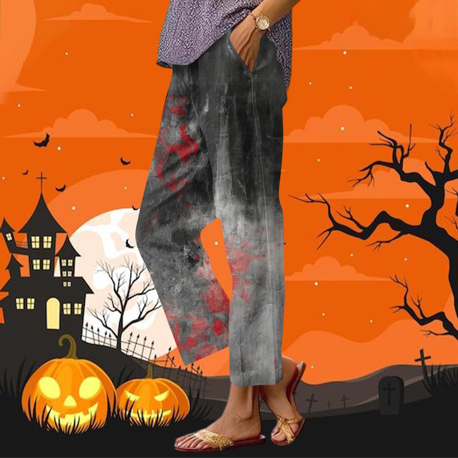 

Женские повседневные модные брюки прямого кроя с принтом на Хэллоуин, брюки с карманами XL