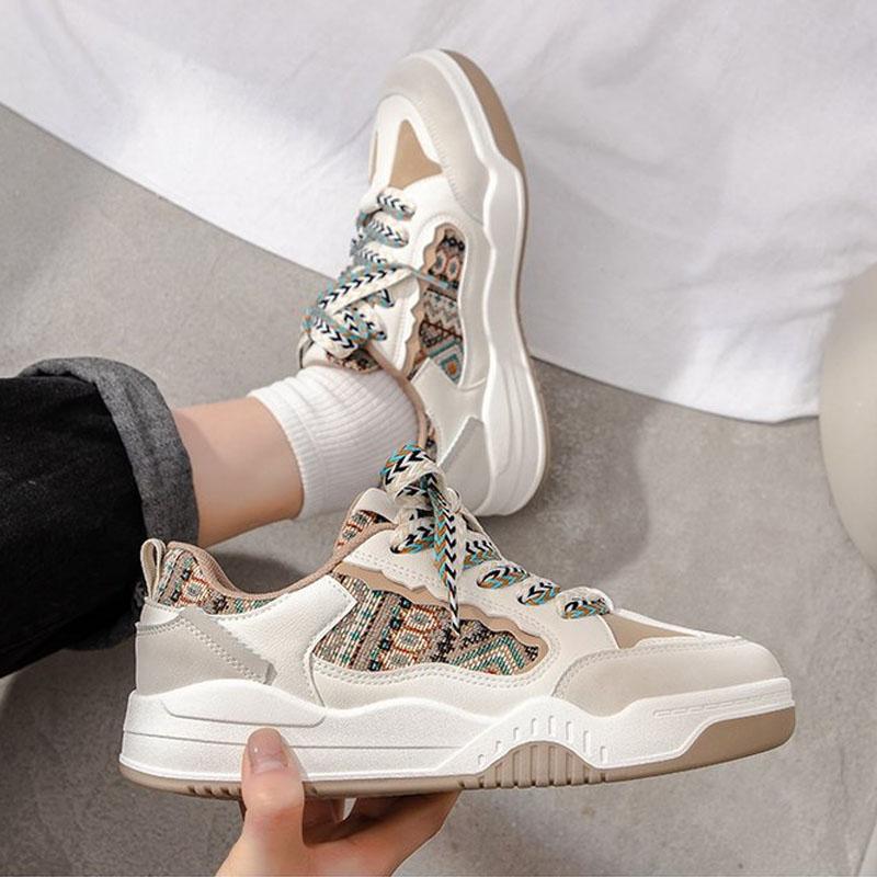 Trainer Damen Plateau Sneaker Vintage Stickerei Freizeitschuhe Mode Dicke Sohle Flatform Skate Schuhe Walking Laufschuhe