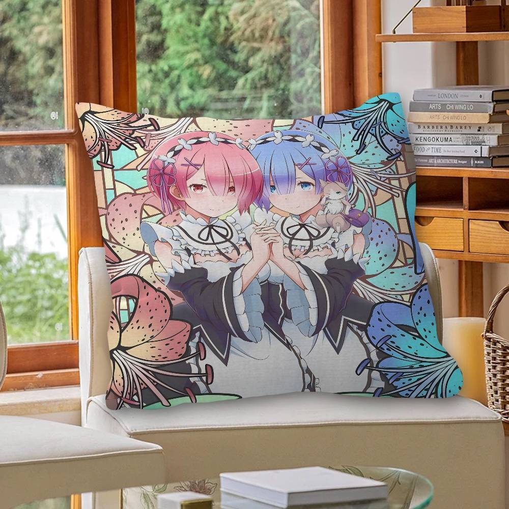 Anime Re Zero Cushion Cover Inches Farmhouse Decor Home Throw Pillow Covers for Couch Decorations