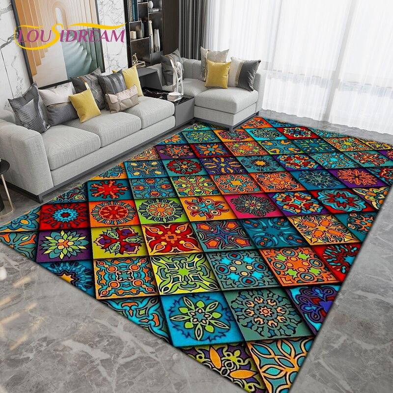Alfombra grande con Mandala bohemio, alfombras para sala de estar, dormitorio, sofá, felpudo de entrada para cocina y baño, alfombrillas antideslizantes