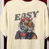 Easy Tiger Shirt | Comfort Colors Vintage Tiger Grafik T-Shirt, Lustiges Biker Bandana Tier T-Shirt, Unisex Retro Weich gewaschenes T-Shirt
