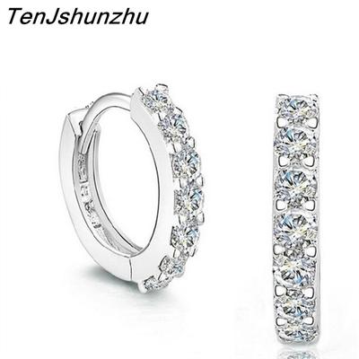 925 Sterling Silver Hypoallergenic Earrings Zircon Round Stud Earring For Women Girl Simple Jewelry Brincos
