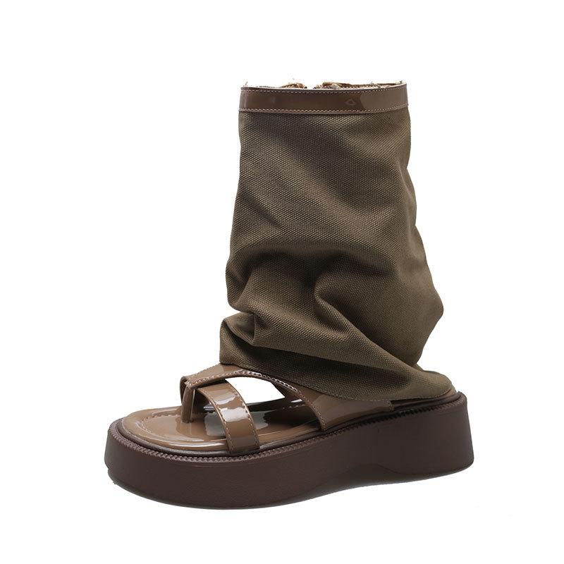 Spring and Summer New Sandals Women's Thick-soled Heightening Trouser Boots Niche Roman Shoes Pinch Feet Retro Cool Boots Short Boots
