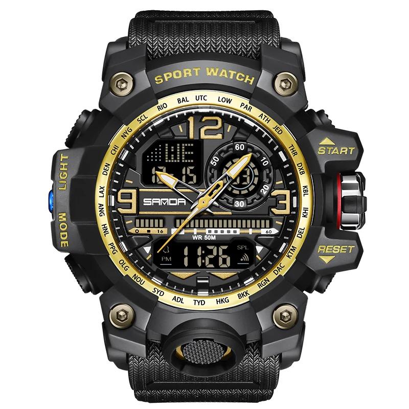 SANDA 3133 Student Electronic Wrist Clock Trendy Fashion Waterproof Week Day Display Digital Analog Watch Alarm Mode Teenager