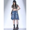 High Waist Black Retro Washed Denim Shorts Women'S Harajuku Vintage Fashion Casual Loose Y2K Streetwear Mid Long  Wide Leg Pants