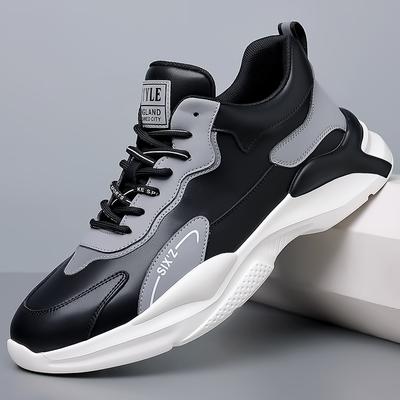 Mode Frühling Herbst Leder Lässig Herren Sneaker zum Schnüren Schwarz Erhöhungsschuhe Dicke Sohle Junge Männer Tägliches Schuhwerk Herren Sneaker