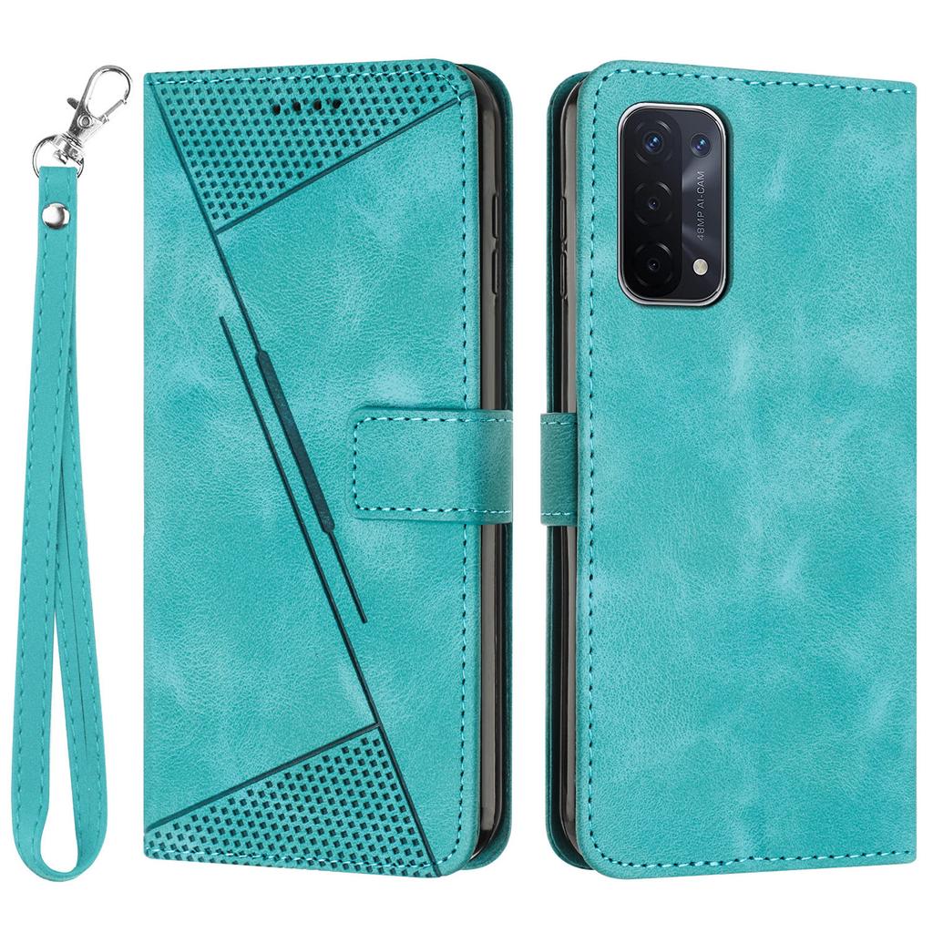 For Oppo A74 5G/A93 5G/A54 5G Folding Stand Wallet Mobile Case Triangle Imprint Leather Cover with Strap