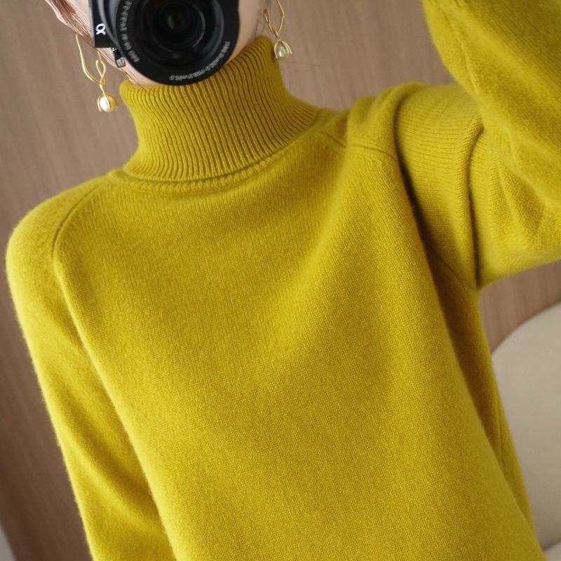 

Жіночий в язаний светр з високим горлом реглан - базовий шар осені та зими S гірчичний/жовтий