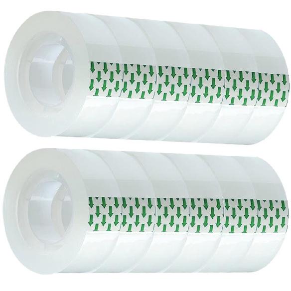 Clear Tape Refill 12 Rolls, Hand Tearable Transparent Tape for Dispenser, 3/4" x 1000inch Adhesive Tape for Office Home Craft Gift Wrapping (Not for