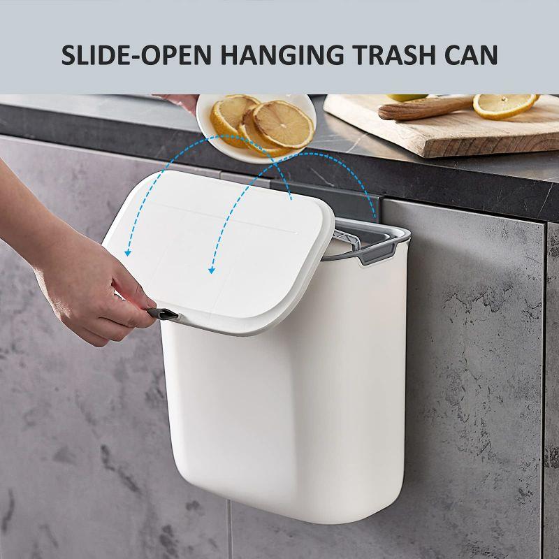 9l Wall Mounted Mini Kitchen Trash Can With Hand Press Lid, Rectangular Space-saving Garbage Bin For Cabinet, Portable Waste Container