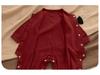 Unisex Red Baby Romper: 100 Days Full Moon Festive Outfit, Pure Cotton, Spring/Autumn, New Year Horse Theme.
