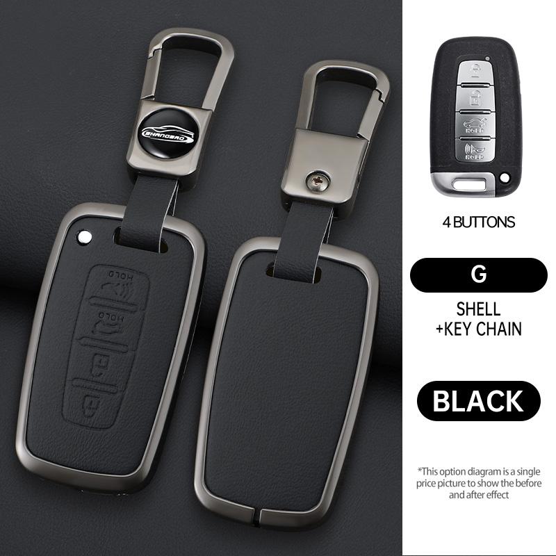 Car Key Case Cover For Hyundai Genesis Coupe Sonata Ix35 For Kia Forte Sportage K2 K5 Zinc Alloy Leather Protector Accessories
