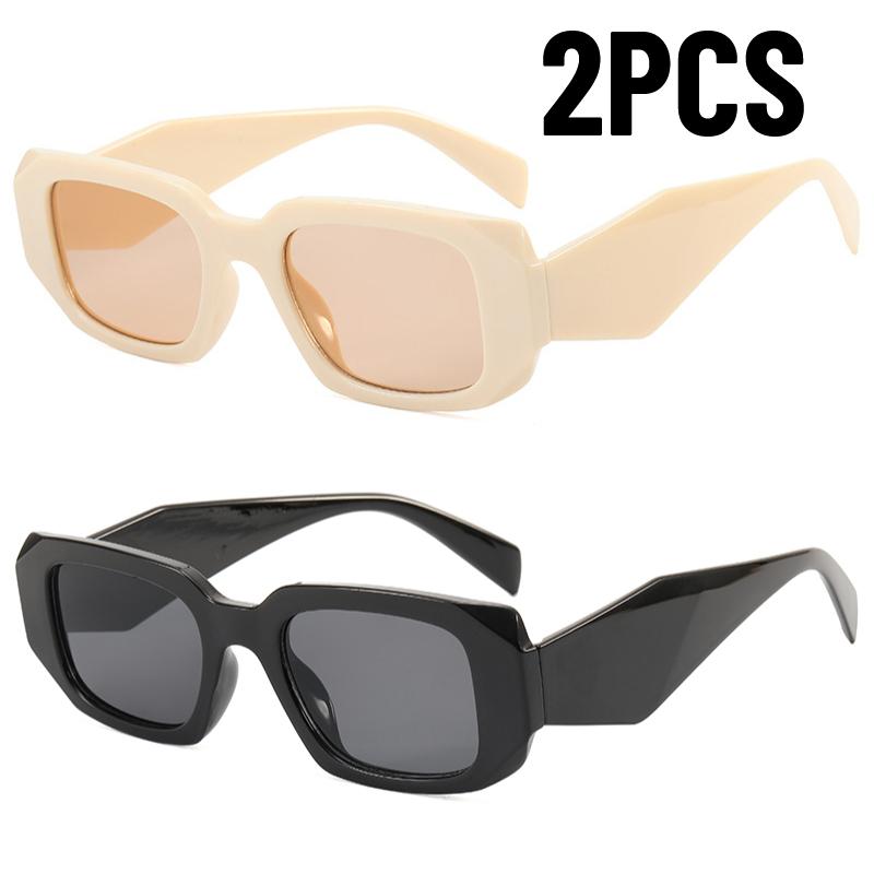 2PCS Fashion Square Sunglasses Woman Brand Designer Irregular Vintage Sun Glasses Female Outdoors Travel Glasses Oculos De Sol