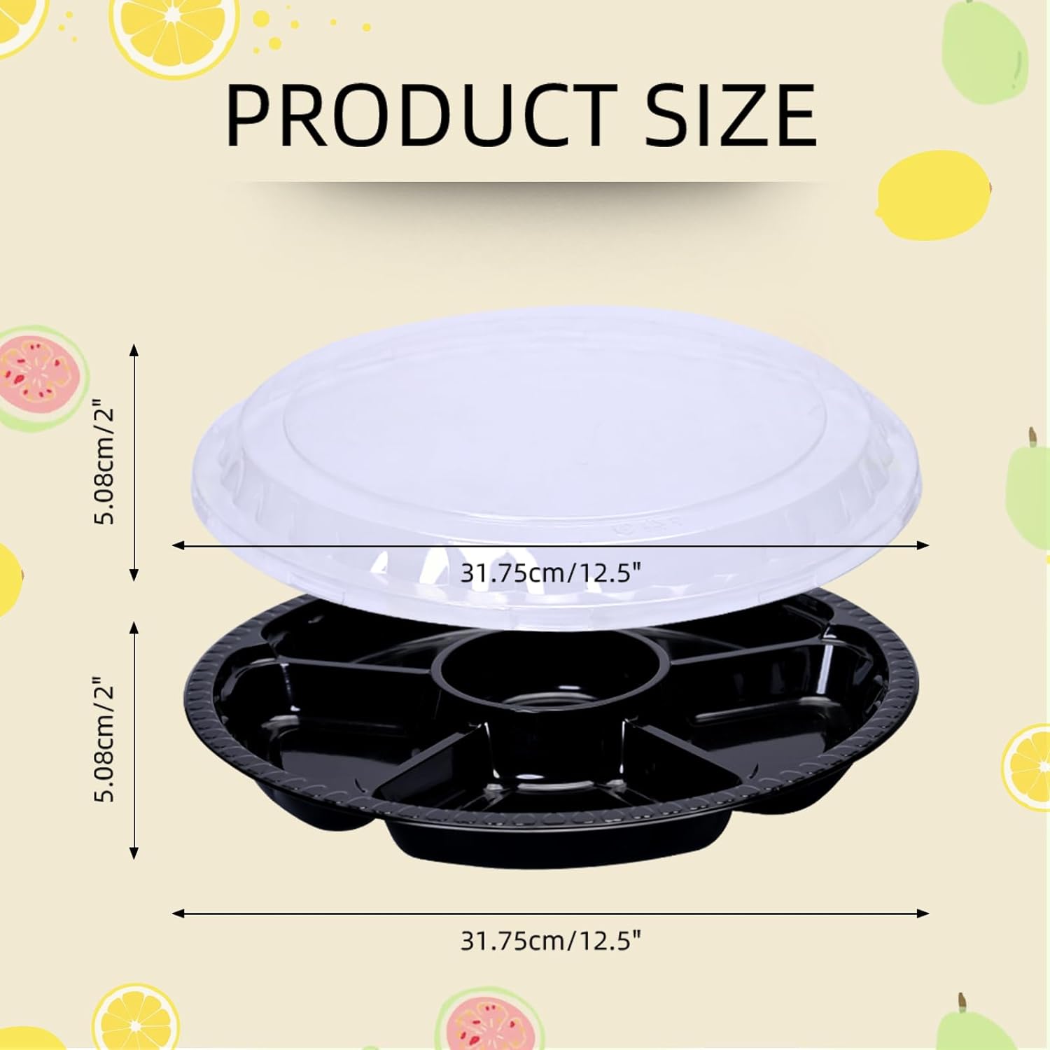 

Пластиковый поднос для закусок с крышкой, круглый поднос диаметром 12,5 дюймов с крышкой, одноразовый поднос для фруктов и овощей для вечеринки