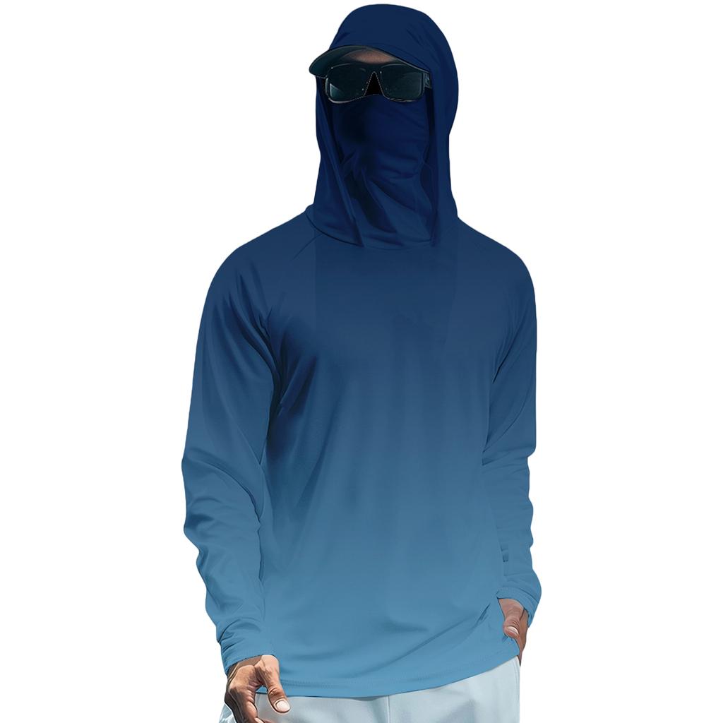 Tricou de vară cu mânecă lungă pentru bărbați Uscare rapidă Îmbrăcăminte de soare Pescuit Fitness Sport Hded Tricou cu mânecă lungă
