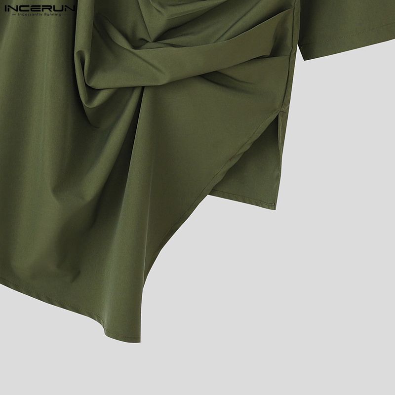 INCERUN Oversized Men V Neck Short Sleeve Solid Color Casual Loose Irregular T-shirts Tops