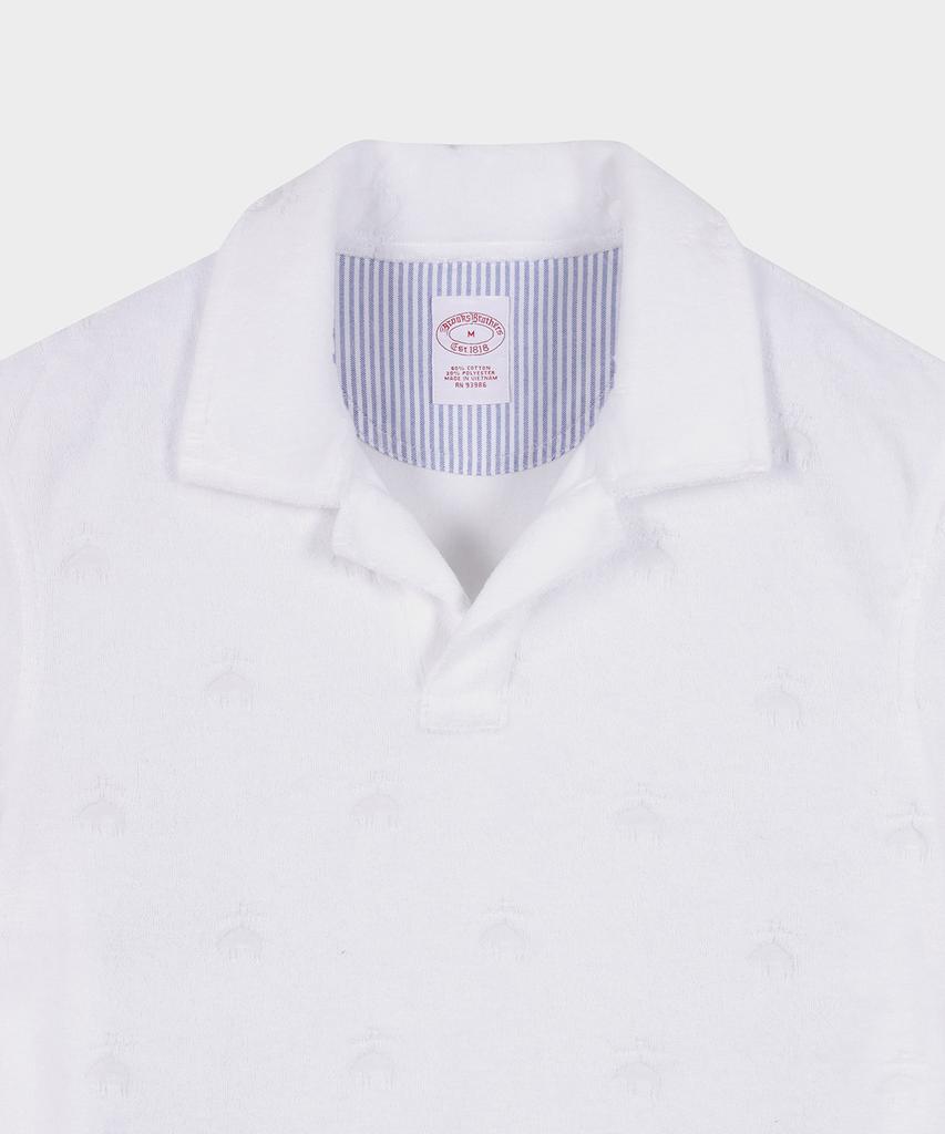 BROOKS BROTHERS Terry Cloth Fleece Jacquard Short Sleeve Polo (White) (Bbntmm7686Afm)