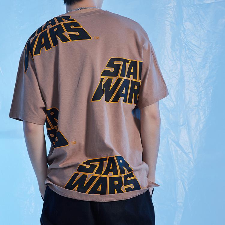 Li Ning Star Wars Letter Print Loose Short Sleeve T-Shirt Men Tops Brown AHSQ265-2