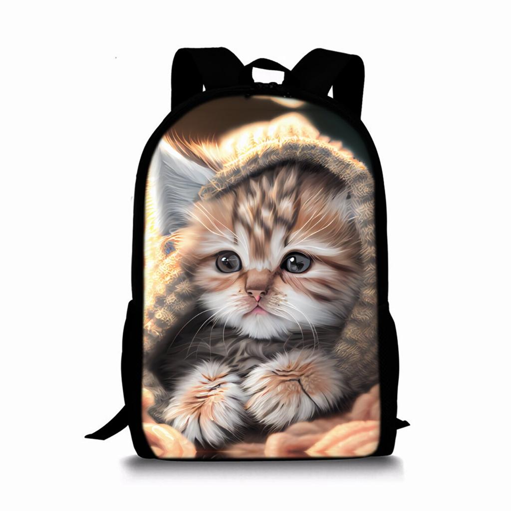 Zaino a strato singolo con stampa di gatti carini per ragazzi e ragazze Migliori regali Borsa scolastica a cartone animato piatto 2D per bambini Borse