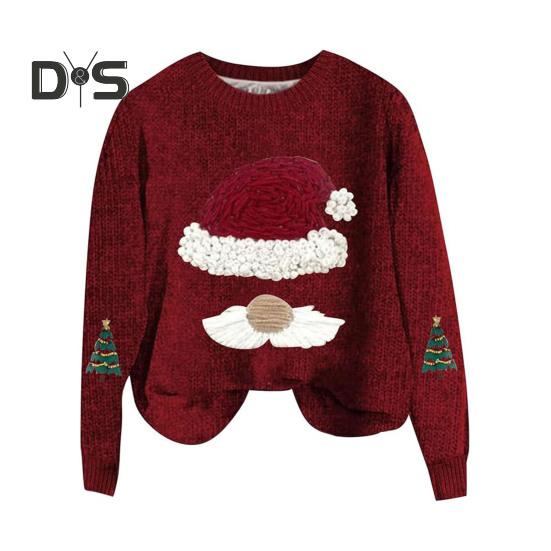 Женская толстовка с принтом 3D Санта-Клауса круглый вырез свободный толстый свитер вязаный новогодний зимний топ сохраняющий тепло для улицы школы работы толстовка S красный 1866₽