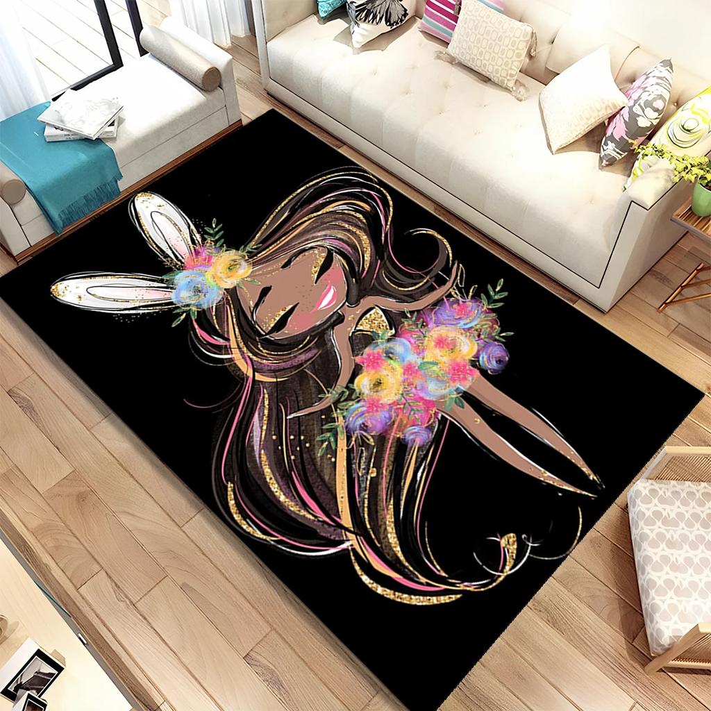 Cute Ballet Girl Ballerina Fairy Cartoon Area Rug,Carpet for Living Room Bedroom Sofa Doormat Decoration, Kid Non-slip Floor Mat