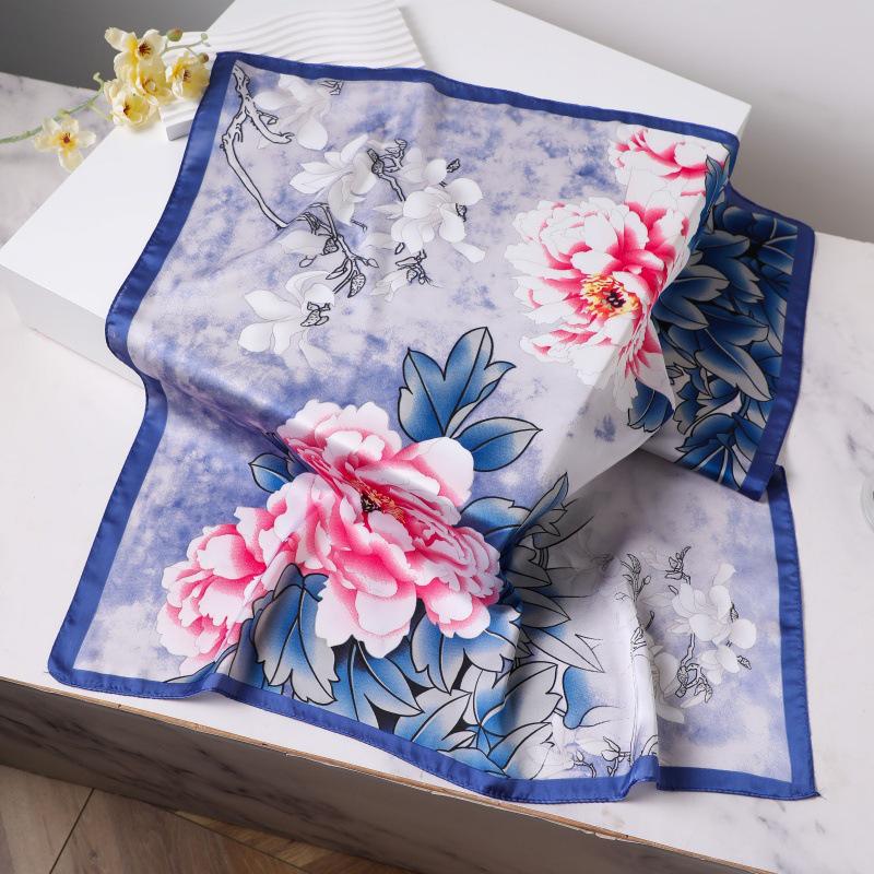 Silk Women's Square Scarf - Chinese Style Headscarf for Spring, Summer, Autumn - Neck Protection & Warmer - Elegant Thin Mom Style