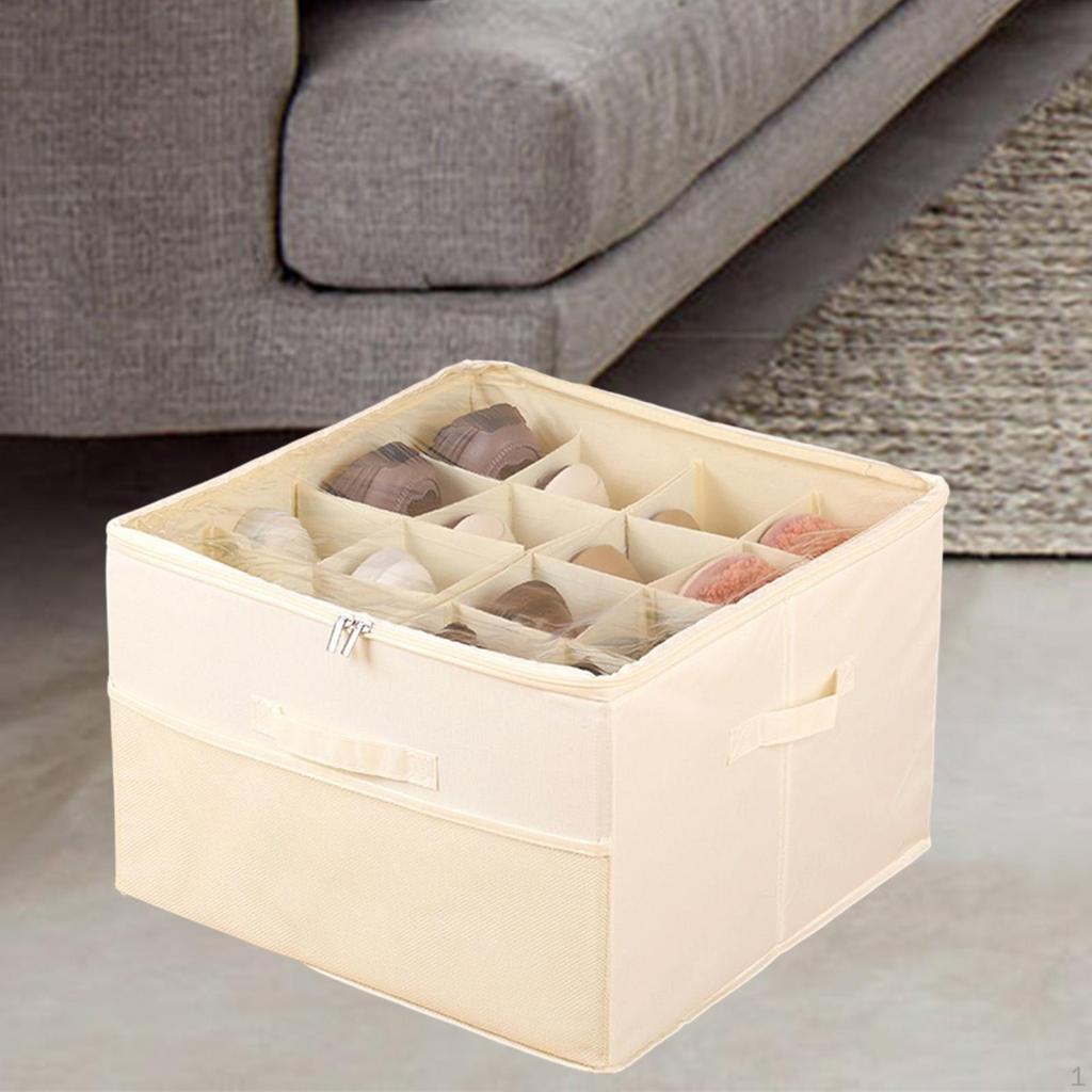 Foldable Portable Shoe Organizer Box with Handles And Clear Lid for Flats, Sneakers, Sandals, Closet