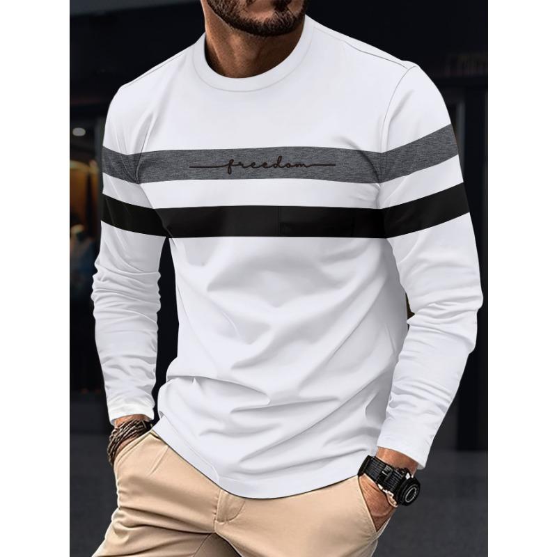 2026 Autumn Men's T-Shirt Clothing Fashion Oversized Crew Neck Long Sleeve T-Shirt Top Simple Casual Stripe T-Shirts For Men