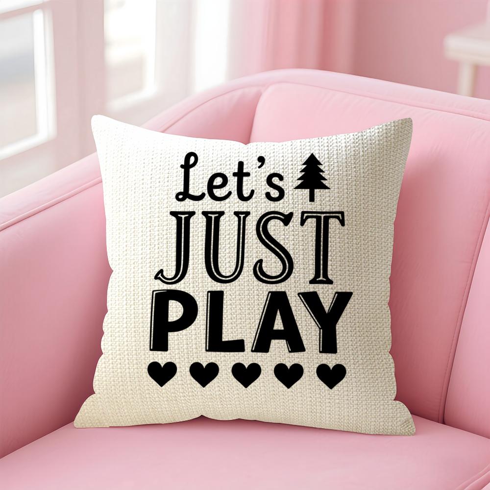 Lets Just Play Cushion Cover Natural Linen Organic Fabric DoubleSided Printing Sofa Home Decor Gift Pillow Case