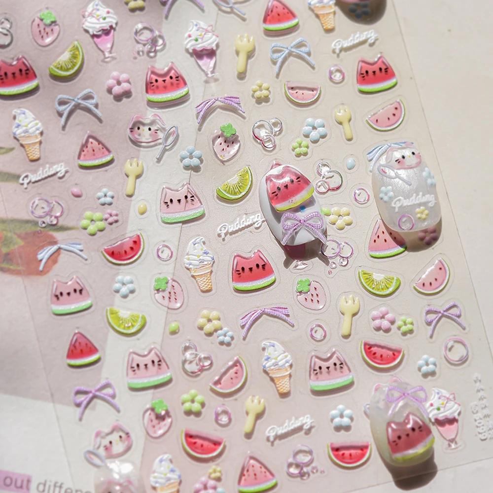 5D Jelly Tomato Nail Art Sticker Romantic Bowknot Twinkling Star Fun Fruit-Themed Self Adhesive Decoration Manicure Decal DIY