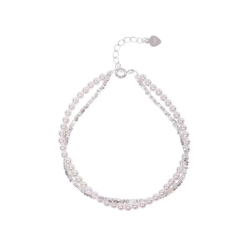 2024 New S925 Sterling Silver Pearl Stackable Bracelet for Women , Lightweight Minimalist Design 925 silver серебряный