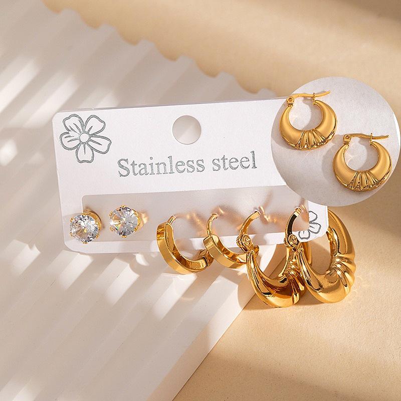 18K Gold Plated Cross Stainless Steel Earrings for Women: Fashionable Non-fading Studs with Unique Design.