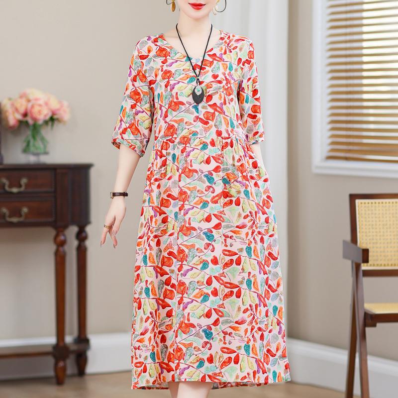 Summer Plus Size Elegant Dresses for Women  Casual Half Sleeve Long Dress