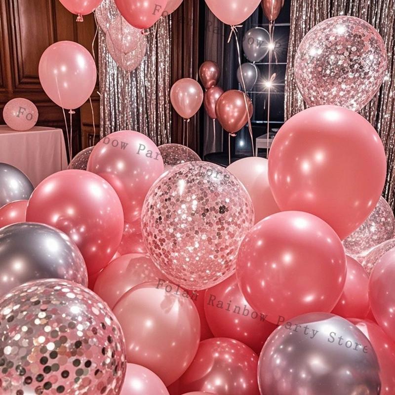 Pearl Powder Confetti Metal Latex Balloons Wedding Decoration Pink Globos New Year Birthday Party Baby Shower Anniversary Decor