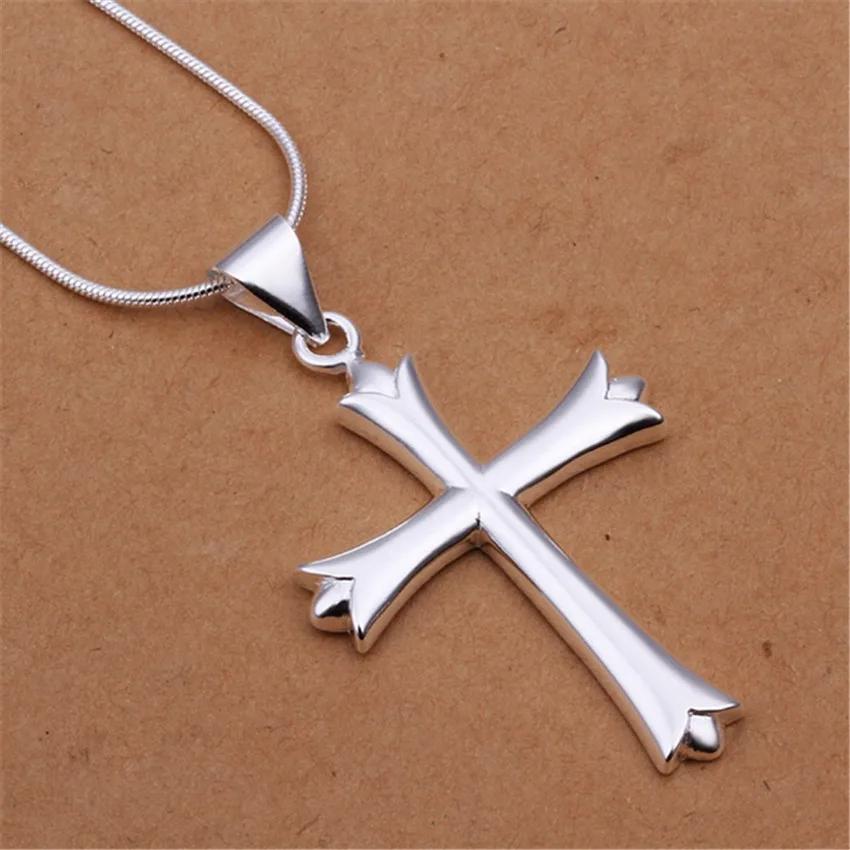 Wholesale 45CM 925 Sterling Silver Necklace Cute Wedding Party Women Lady Charms Chain Simple Fashion Cross