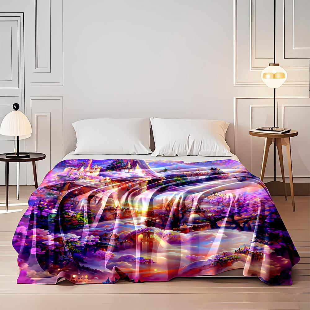 Fantasy Castle Landscape with Cherry Blossoms - Flannel Blanket for Bedroom, Living Room, Sofa, and Nap Sofas