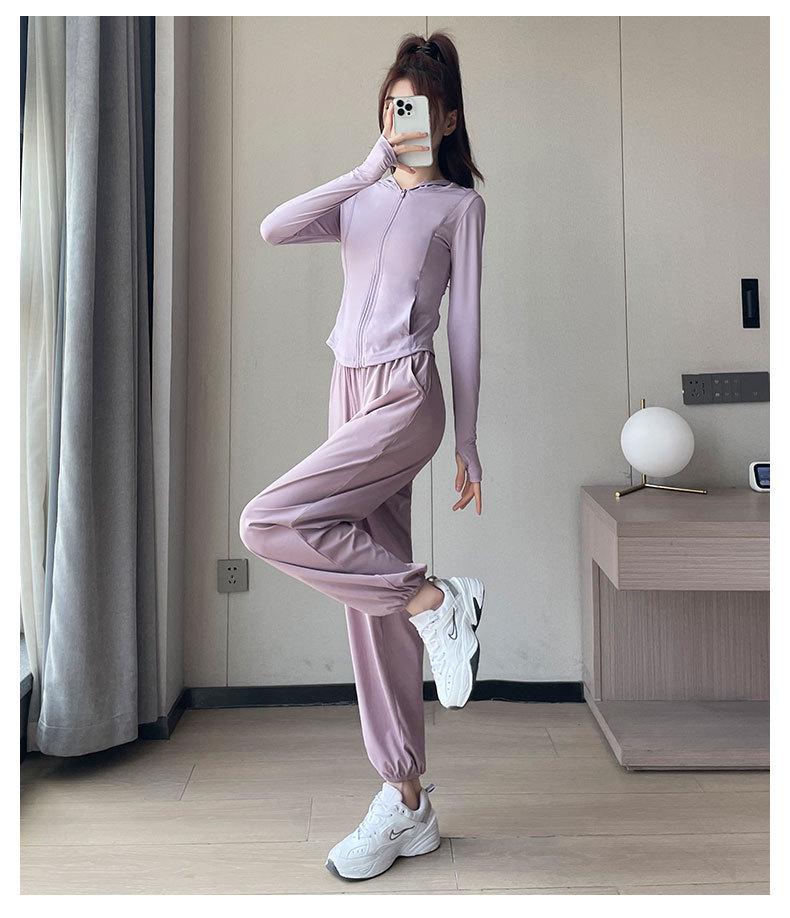 Women's Summer Sun Protection Set: Lightweight Ice Silk Jacket and Quick-Dry Yoga Pants