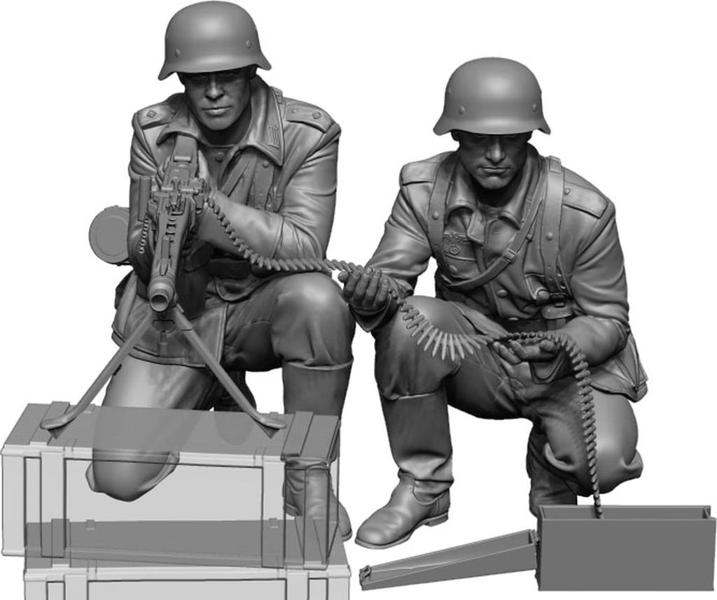 H3 Model 1/48 WWII German Machine Gun Team Set (2 Figures) Resin Kit HS48084 (Person)