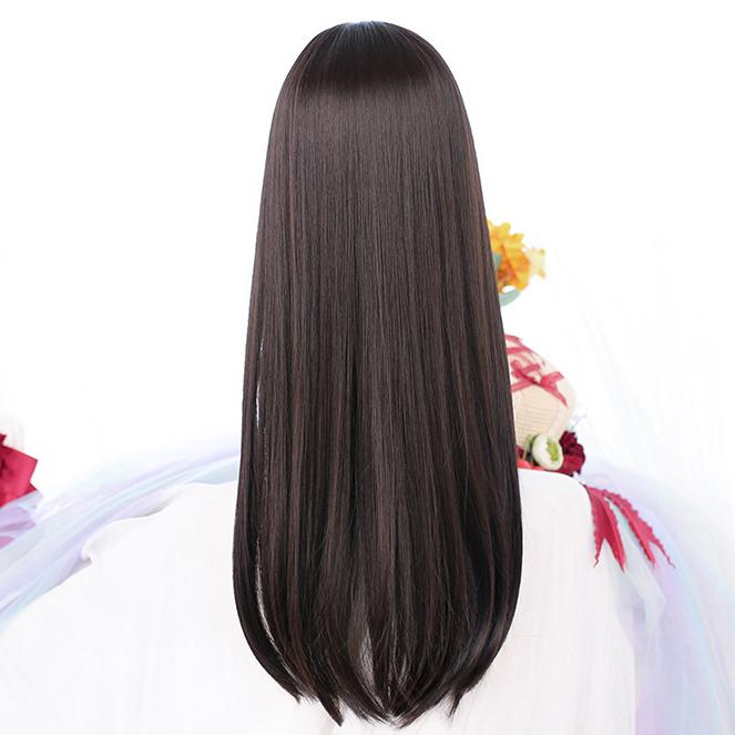 Bybrana Long Straight Hair With Bangs Cosplay Wig Gradient Black Women's Synthetic Hair Heat-Resistant Wig