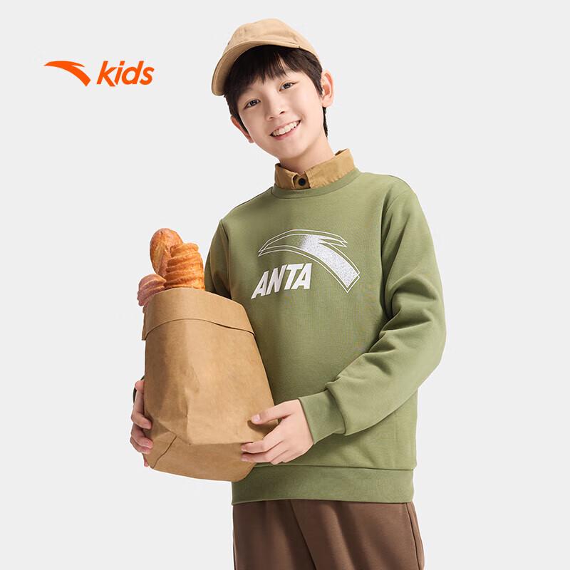 Anta Kids 2025 Autumn/Winter Fleece-Lined Unisex Pullover Sweatshirt 170
