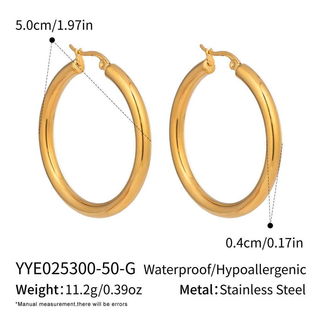 18K Gold-Plated Stainless Steel Circle Earrings: Elegant Japanese-Korean Style, Versatile Color-Preserving Design for Women.