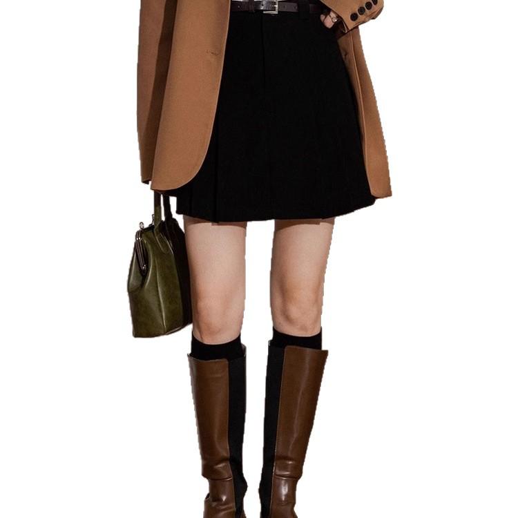 Women's Retro High-Waist Corduroy A-Line Skirt: Age-Reducing, Pleated, Simple, Versatile, Anti-Exposure Design for Autumn