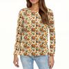 Women's Fashion Hem Slit Casual Halloween Printed Round Neck Long Sleeve Top