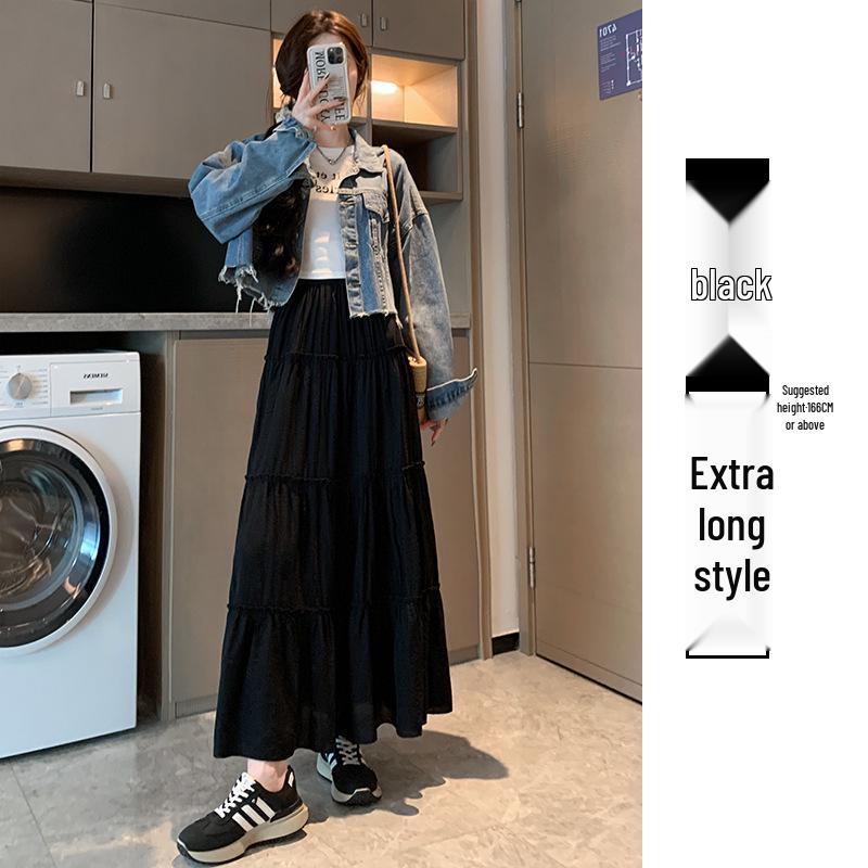 

Versatile High Waist Midi Skirt - Spring/Summer 2025, Slimming A-Line, Draped Long Petite Puffy Cake Design L (111-125 lbs)